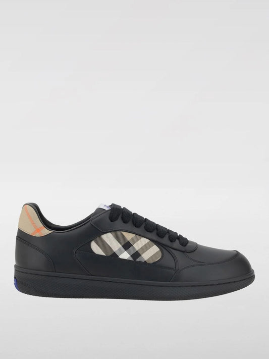 BURBERRY || Box Low-Top Leather Sneakers in Black – Equestrian Knight Design & House Check Panels