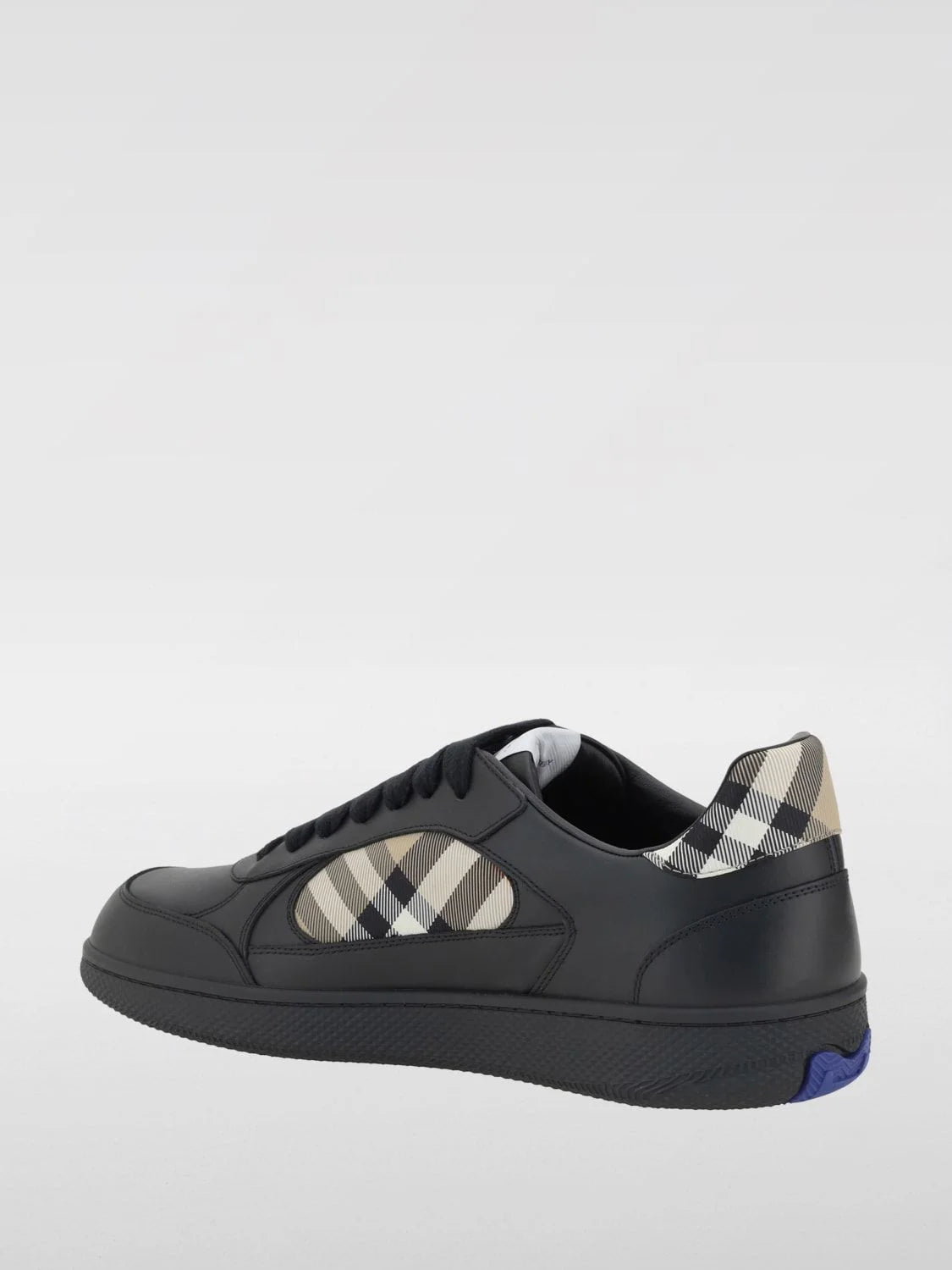 BURBERRY || Box Low-Top Leather Sneakers in Black – Equestrian Knight Design & House Check Panels