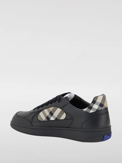 BURBERRY || Box Low-Top Leather Sneakers in Black – Equestrian Knight Design & House Check Panels