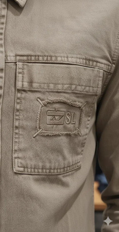 DIESEL || Men’s D-SL Overshirt – Vintage-Wash Denim Button-Down with Distressed Patch Detail