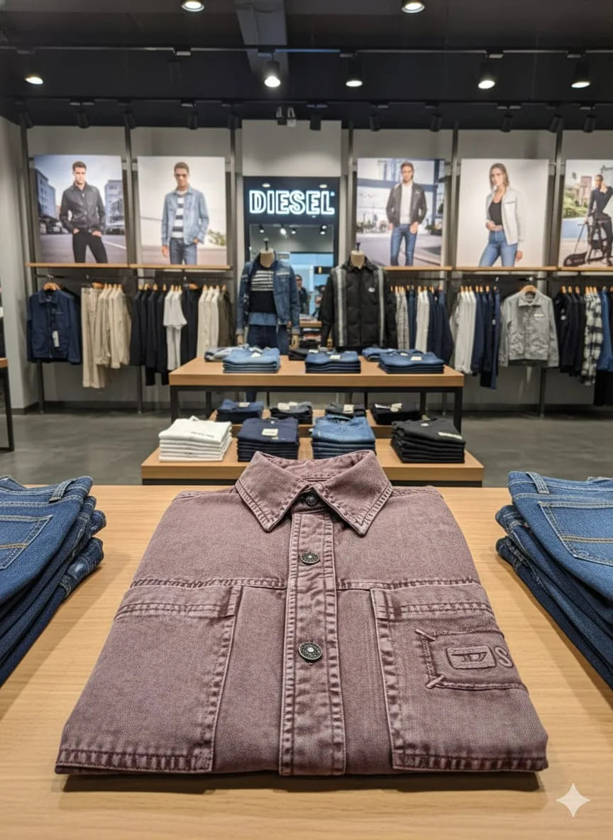 DIESEL || Men’s D-SL Overshirt – Vintage-Wash Denim Button-Down with Distressed Patch Detail