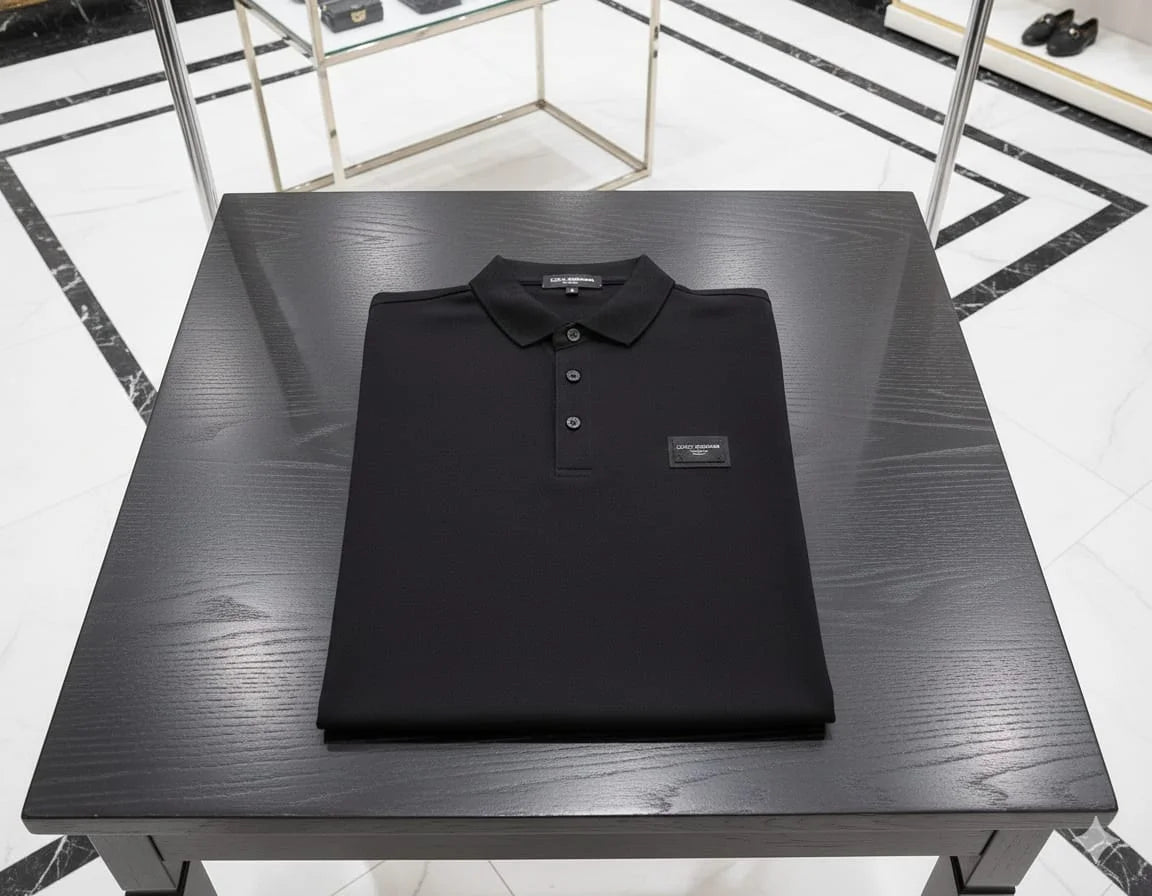 DOLCE & GABBANA || Men's Black Piqué Polo Shirt with Signature Logo Patch