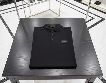 DOLCE & GABBANA || Men's Black Piqué Polo Shirt with Signature Logo Patch