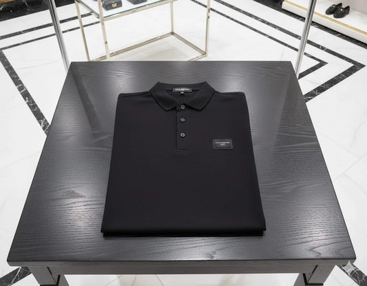 DOLCE & GABBANA || Men's Black Piqué Polo Shirt with Signature Logo Patch