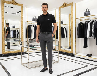 DOLCE & GABBANA || Men's Black Piqué Polo Shirt with Signature Logo Patch