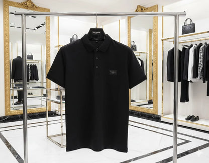 DOLCE & GABBANA || Men's Black Piqué Polo Shirt with Signature Logo Patch
