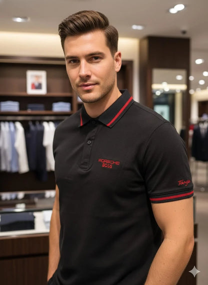 BOSS x Porsche Collection: Slim-Fit Piqué Polo Shirt with Contrast Tipping