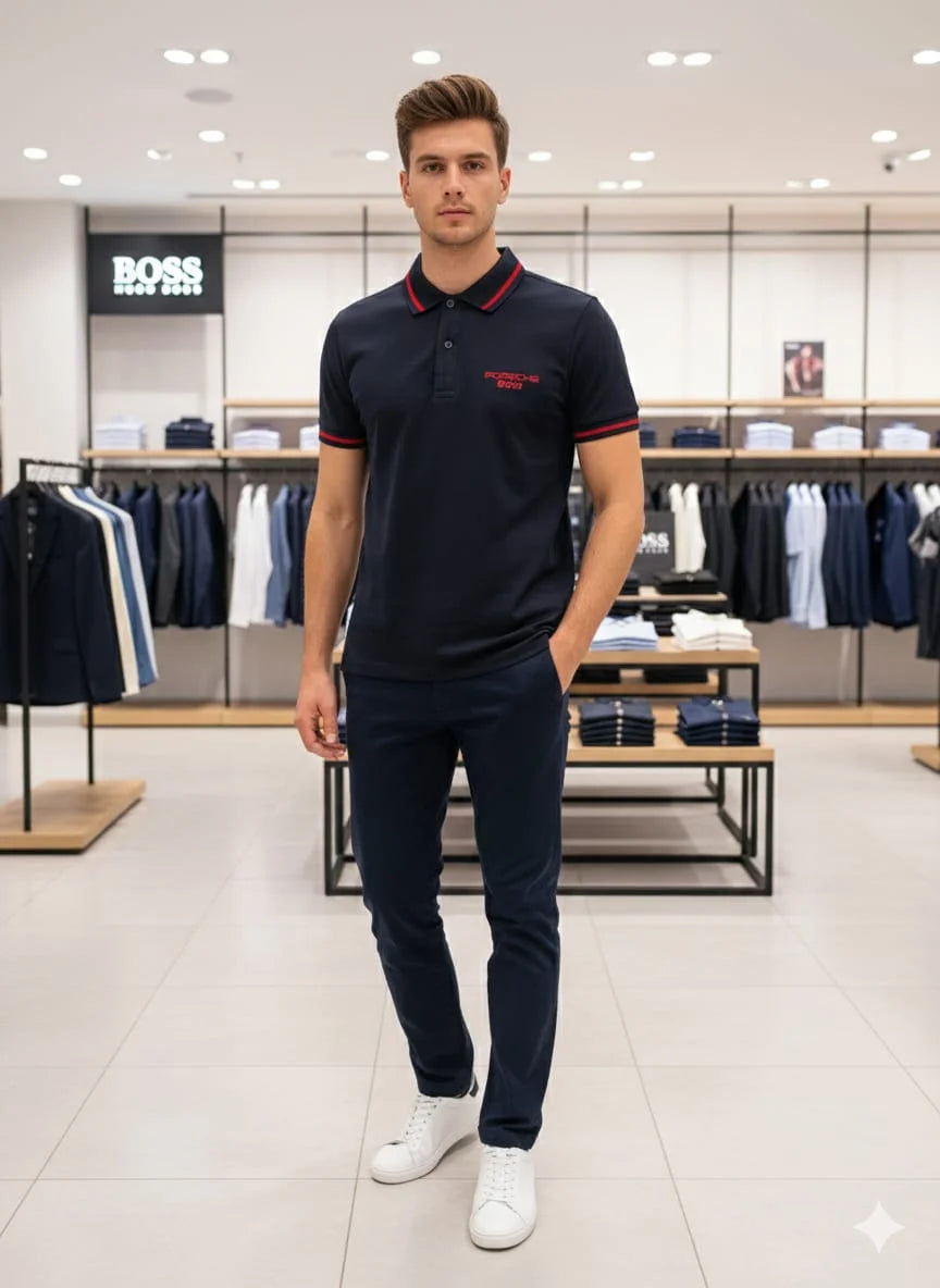 BOSS x Porsche Collection: Slim-Fit Piqué Polo Shirt with Contrast Tipping