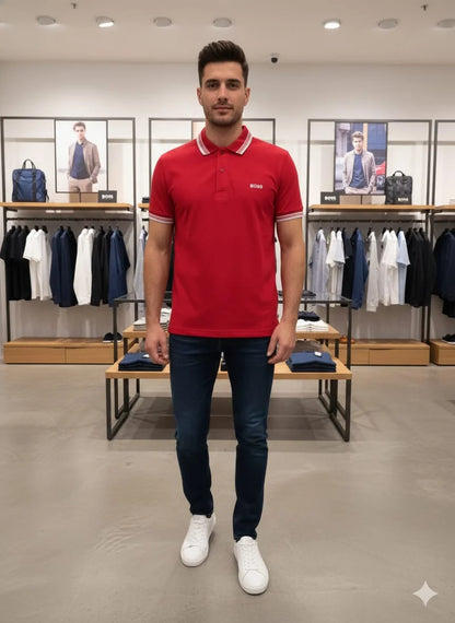BOSS || Men's Slim-Fit Cotton Pique Polo Shirt – Luxury Casual Essentials