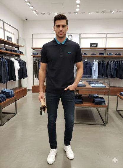 BOSS || Men's Slim-Fit Cotton Pique Polo Shirt – Luxury Casual Essentials