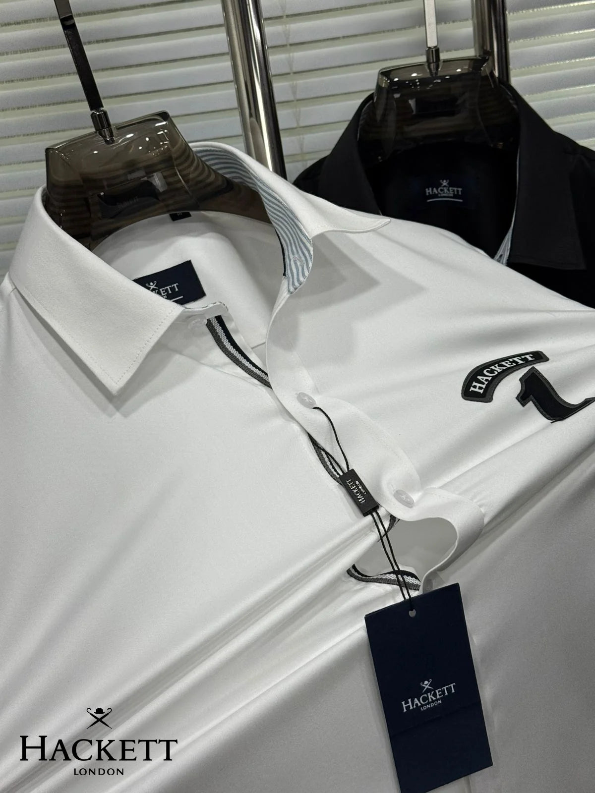 HACKETT LONDON || Men's Number 1 Patch Slim-Fit Cotton Shirt – White & Black