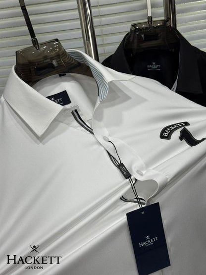 HACKETT LONDON || Men's Number 1 Patch Slim-Fit Cotton Shirt – White & Black