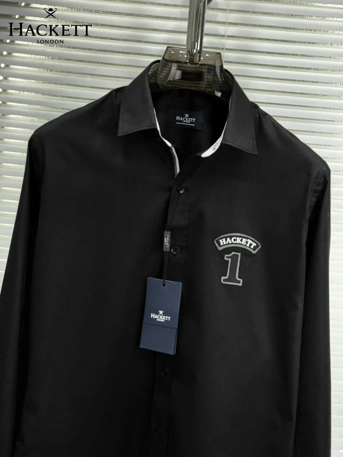 HACKETT LONDON || Men's Number 1 Patch Slim-Fit Cotton Shirt – White & Black