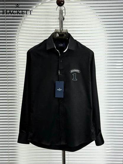 HACKETT LONDON || Men's Number 1 Patch Slim-Fit Cotton Shirt – White & Black