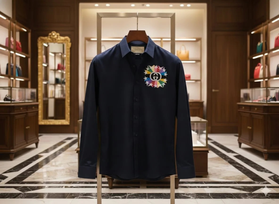 GUCCI || Men’s Interlocking G Starburst Oxford Shirt – Slim Fit Embroidered Button-Down