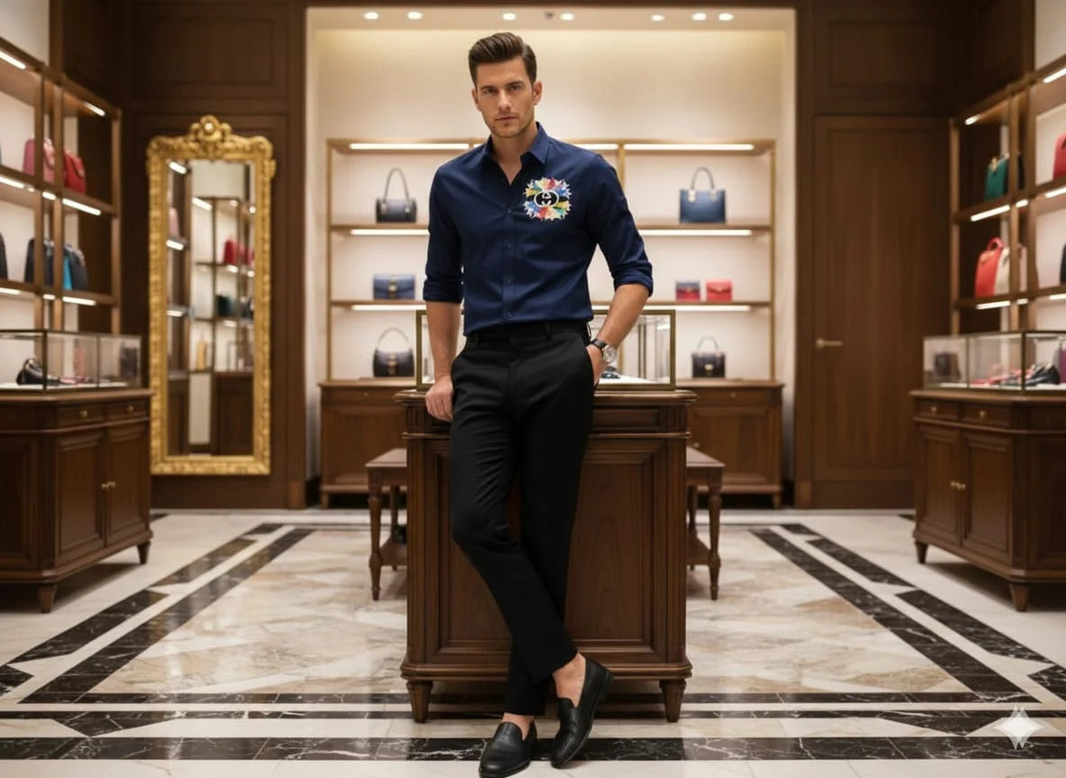Gucci Men's Starburst Interlocking G Embroidered Shirt Gucci Men's Starburst Interlocking G Embroidered Shirt