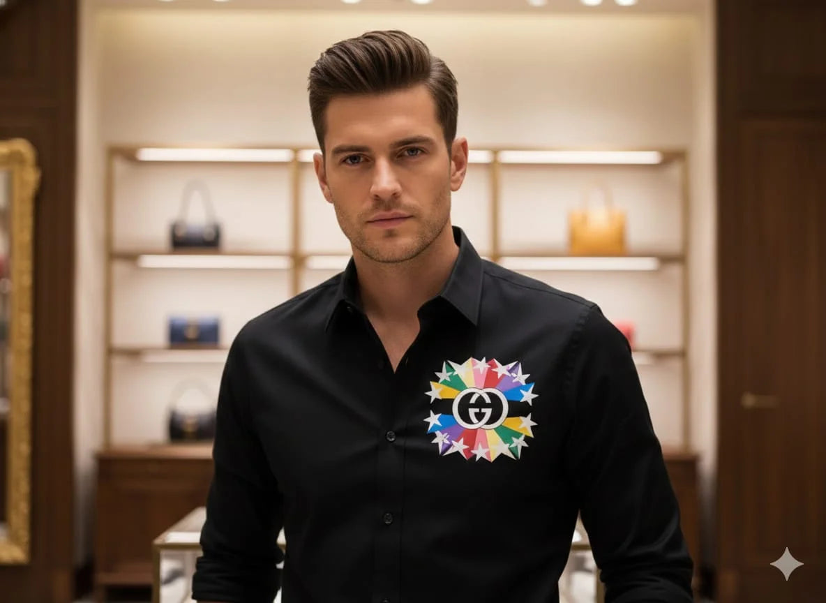 GUCCI || Men’s Interlocking G Starburst Oxford Shirt – Slim Fit Embroidered Button-Down