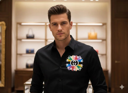 GUCCI || Men’s Interlocking G Starburst Oxford Shirt – Slim Fit Embroidered Button-Down