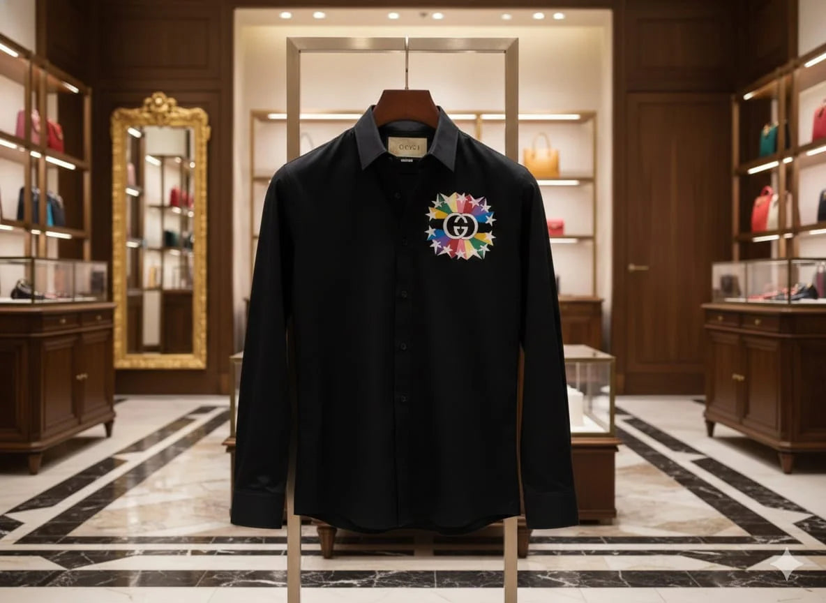 GUCCI || Men’s Interlocking G Starburst Oxford Shirt – Slim Fit Embroidered Button-Down