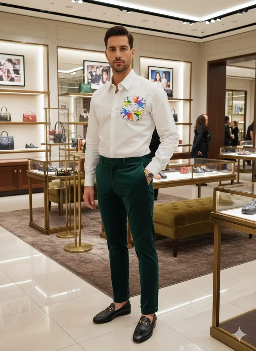 GUCCI || Men’s Interlocking G Starburst Oxford Shirt – Slim Fit Embroidered Button-Down