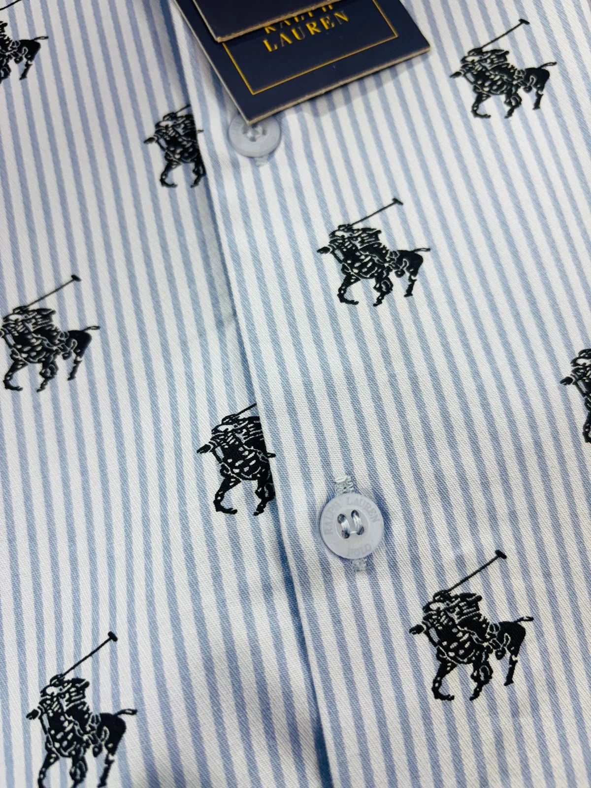 POLO RALPH LAUREN || Men's Custom Slim Fit Striped Shirt with All-Over Pony Motif
