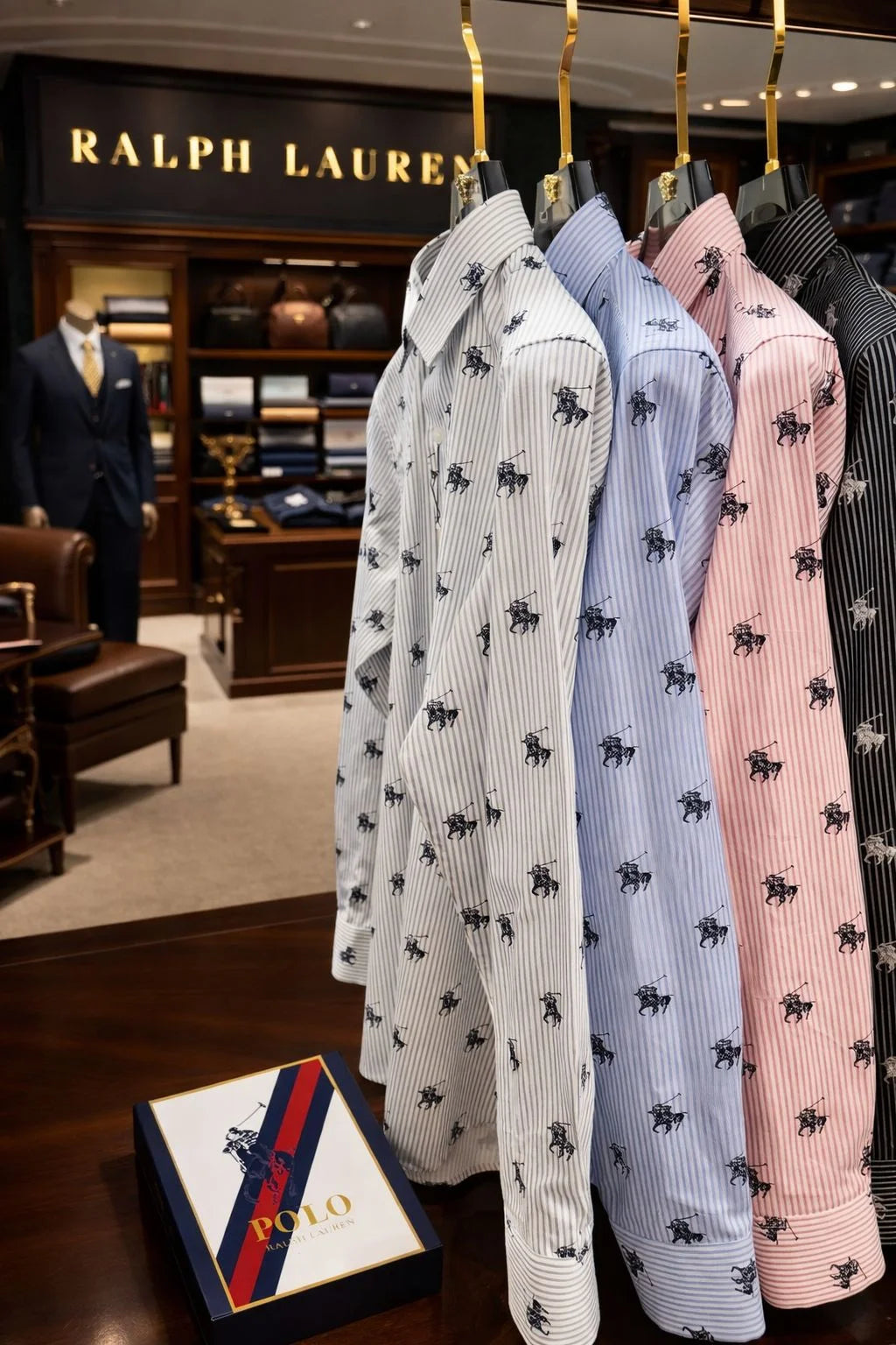 POLO RALPH LAUREN || Men's Custom Slim Fit Striped Shirt with All-Over Pony Motif