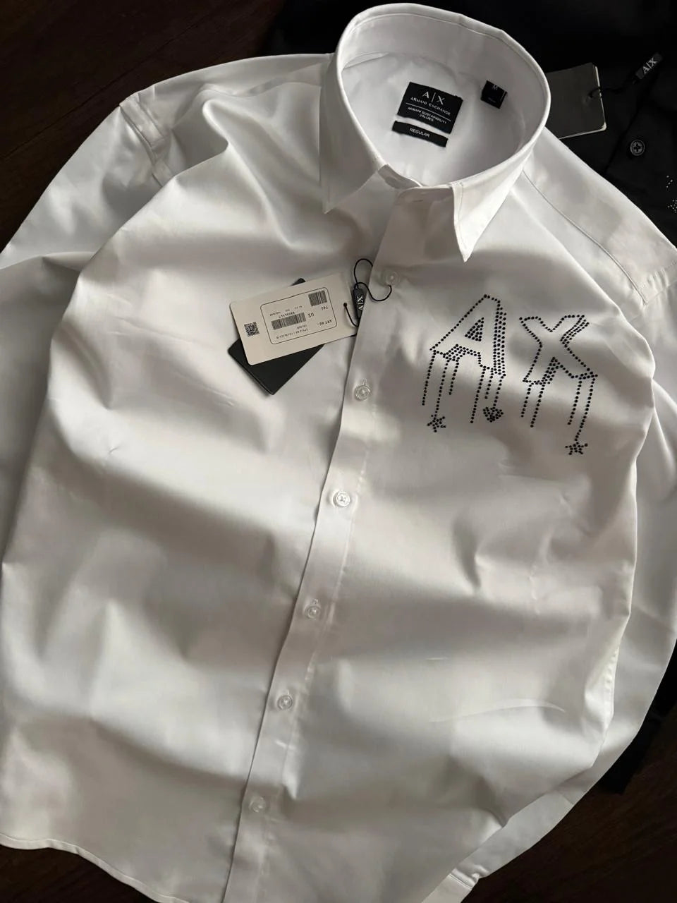 ARM*NI EXCH*NGE || Men’s Slim-Fit Long Sleeve Shirt with Studded AX Logo