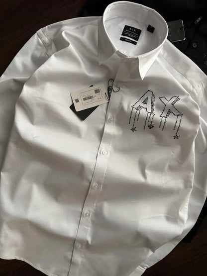 ARM*NI EXCH*NGE || Men’s Slim-Fit Long Sleeve Shirt with Studded AX Logo