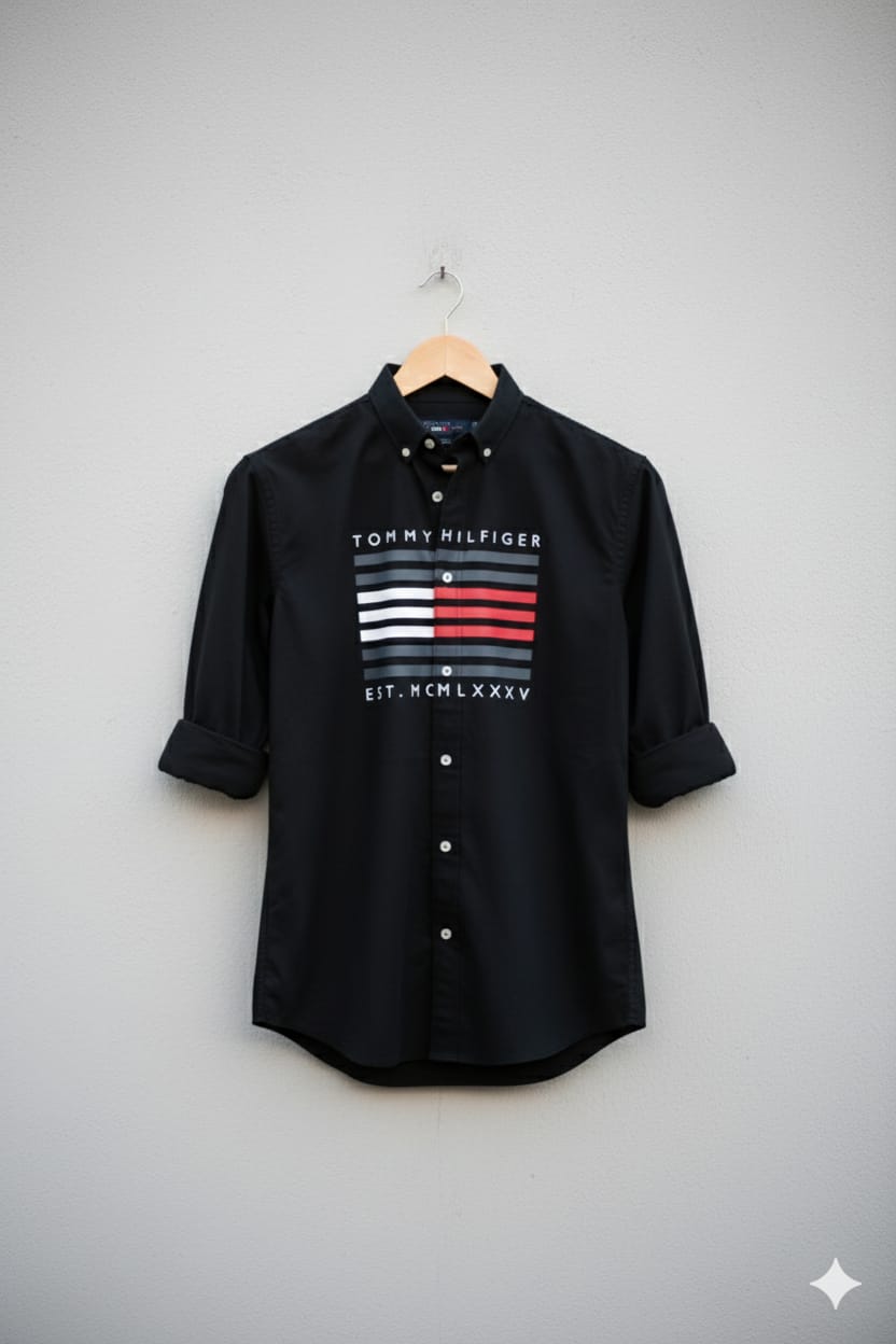 TOMMY HILFIGER || Men’s Heritage Graphic Long-Sleeve Shirt – Slim Fit Button-Down