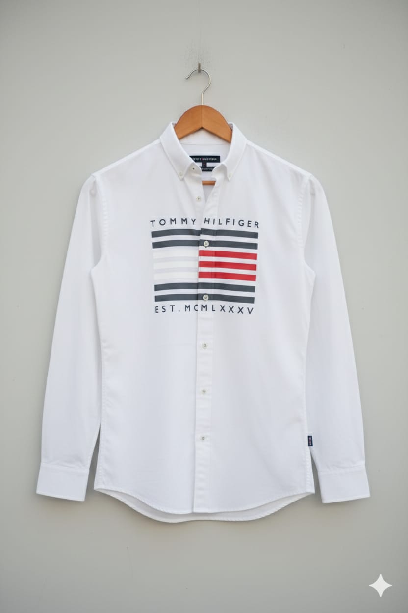 TOMMY HILFIGER || Men’s Heritage Graphic Long-Sleeve Shirt – Slim Fit Button-Down