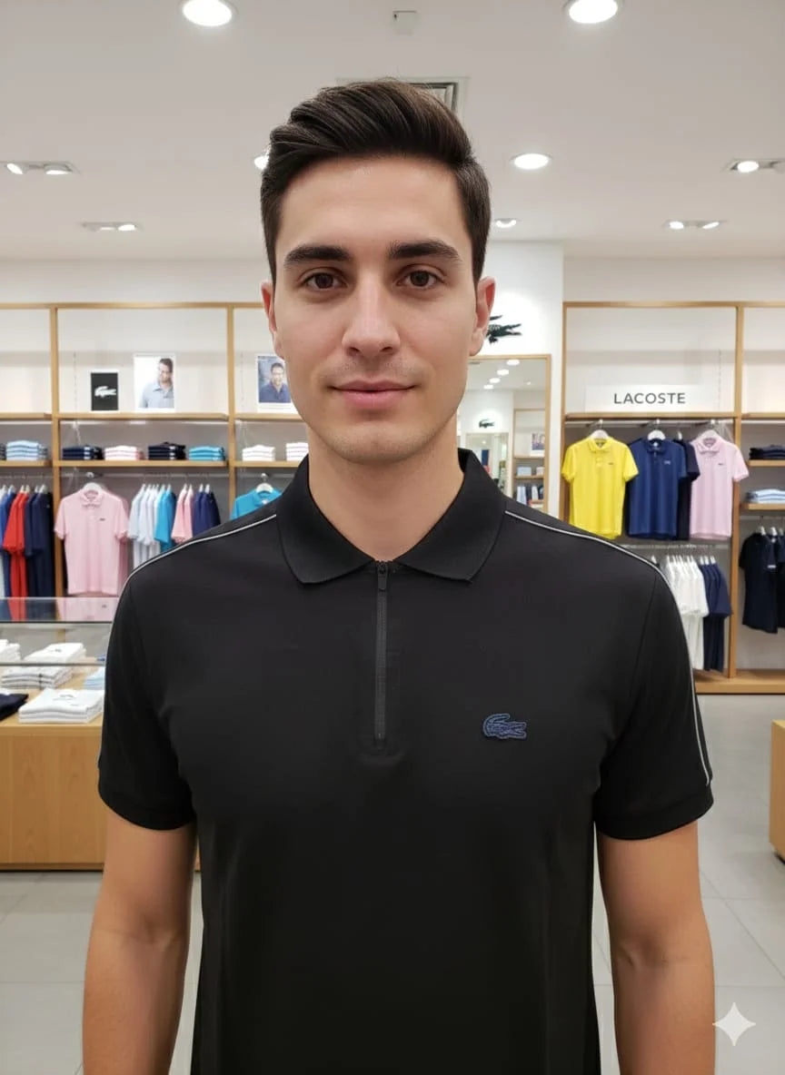 LACOSTE || Men’s Sport Golf Club Quarter-Zip Polo Shirt – Breathable Technical Piqué