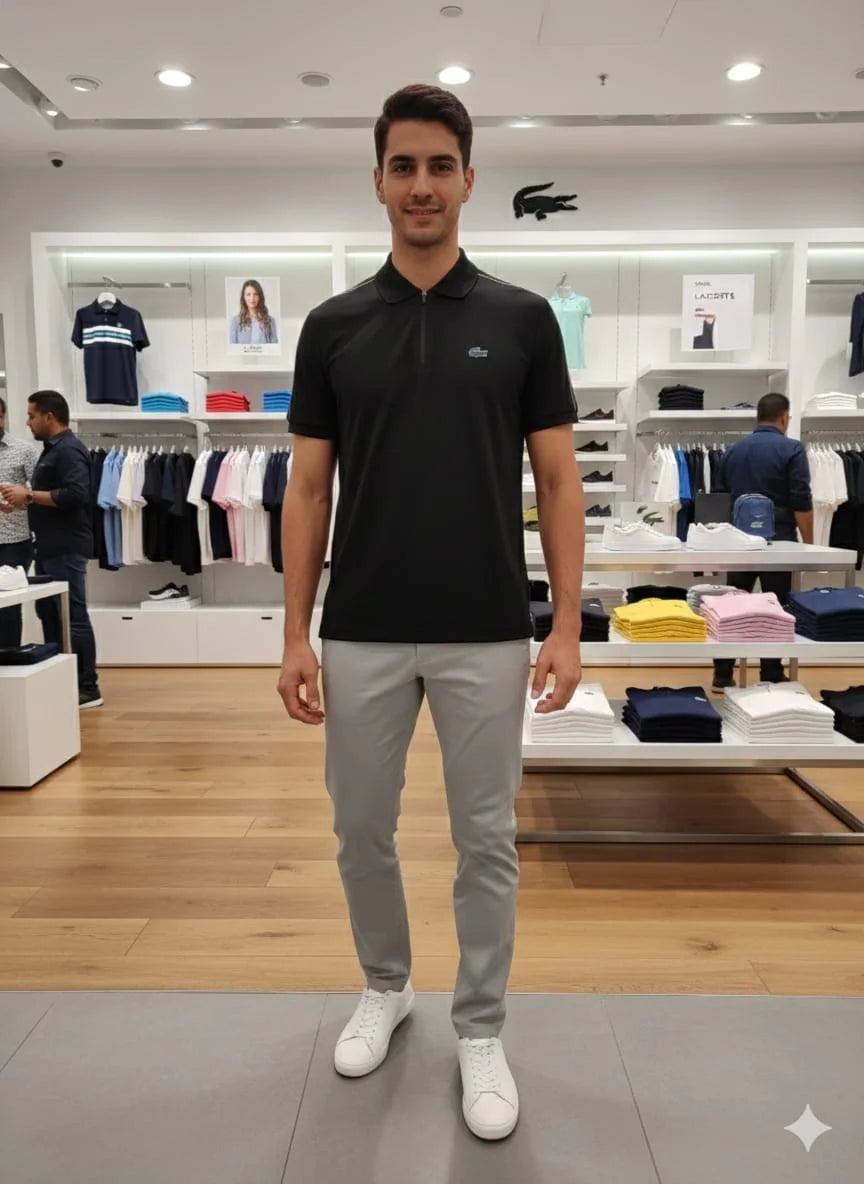 LACOSTE || Men’s Sport Golf Club Quarter-Zip Polo Shirt – Breathable Technical Piqué