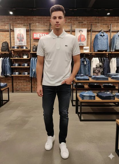 LACOSTE || Men’s Sport Golf Club Quarter-Zip Polo Shirt – Breathable Technical Piqué