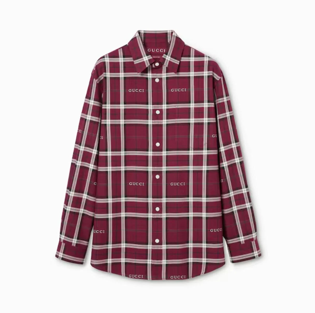 GUCCI || Logo Embroidered Plaid Flannel Shirt – Luxury Checked Button-Down (Burgundy, Navy, Forest Green)
