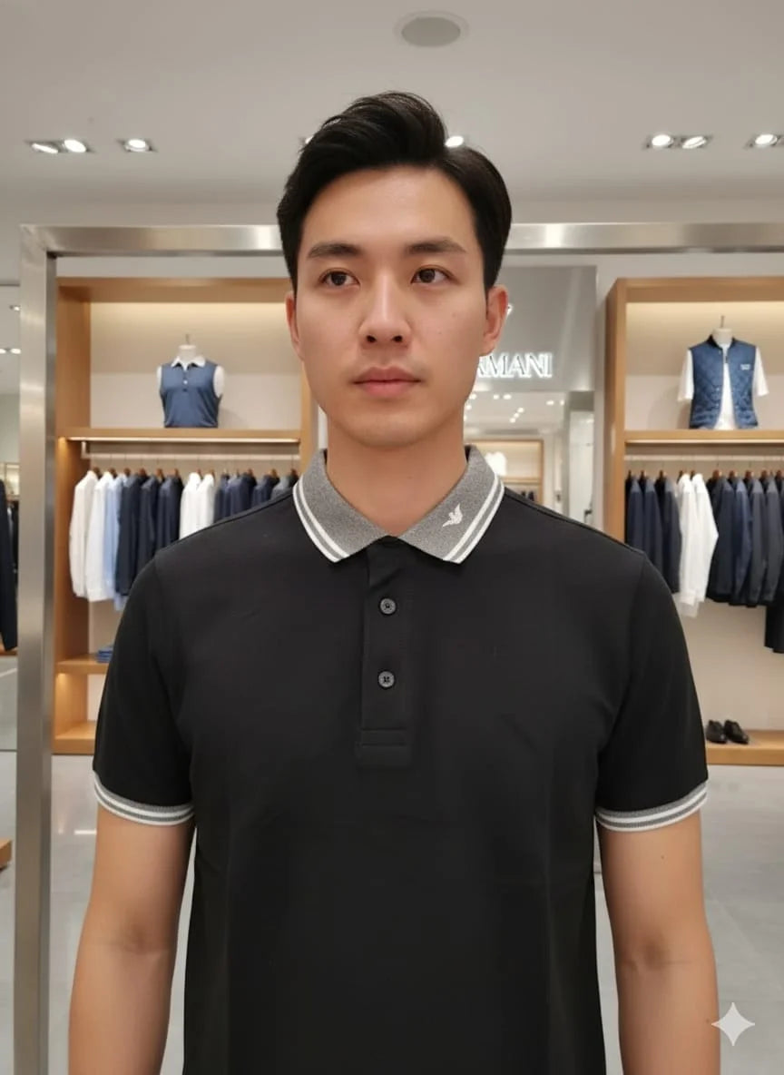 EMP*RIO ARM*NI || EA7 Men's Slim Fit Cotton Polo Shirt - Contrast Trim & Eagle Logo