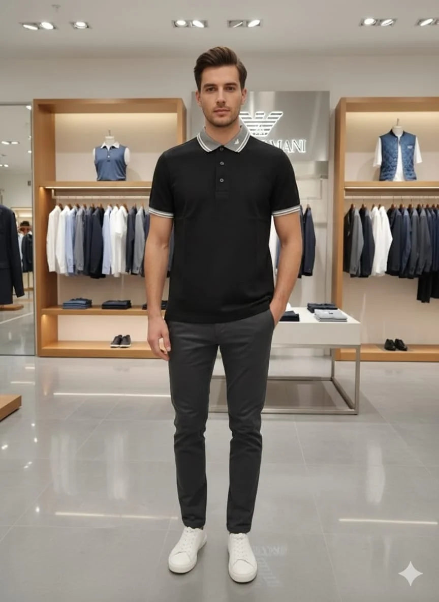 EMP*RIO ARM*NI || EA7 Men's Slim Fit Cotton Polo Shirt - Contrast Trim & Eagle Logo