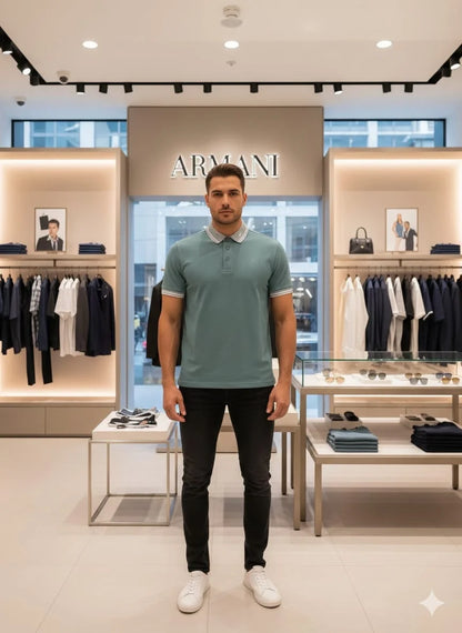 EMP*RIO ARM*NI || EA7 Men's Slim Fit Cotton Polo Shirt - Contrast Trim & Eagle Logo