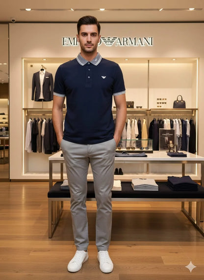 EMP*RIO ARM*NI || EA7 Men's Slim Fit Cotton Polo Shirt - Contrast Trim & Eagle Logo