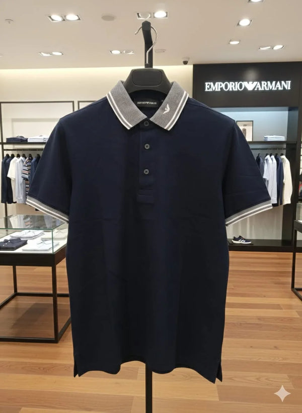 EMP*RIO ARM*NI || EA7 Men's Slim Fit Cotton Polo Shirt - Contrast Trim & Eagle Logo