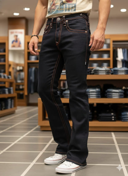 TRUE RELIGION || Men's Ricky Super T Straight Fit Jeans - Indigo with Paisley Horseshoe