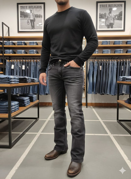 TRUE RELIGION || Men's Joey Super T Paisley Horseshoe Bootcut Jeans - Faded Onyx