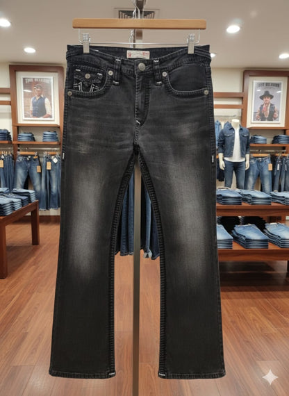 TRUE RELIGION || Men's Joey Super T Paisley Horseshoe Bootcut Jeans - Faded Onyx