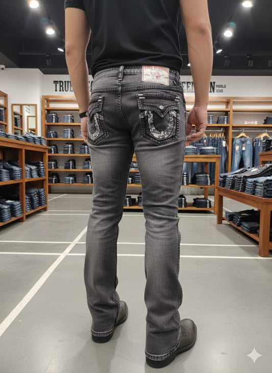 TRUE RELIGION || Men's Ricky Super T Straight Fit Jeans - Grey Paisley Buddha Wash