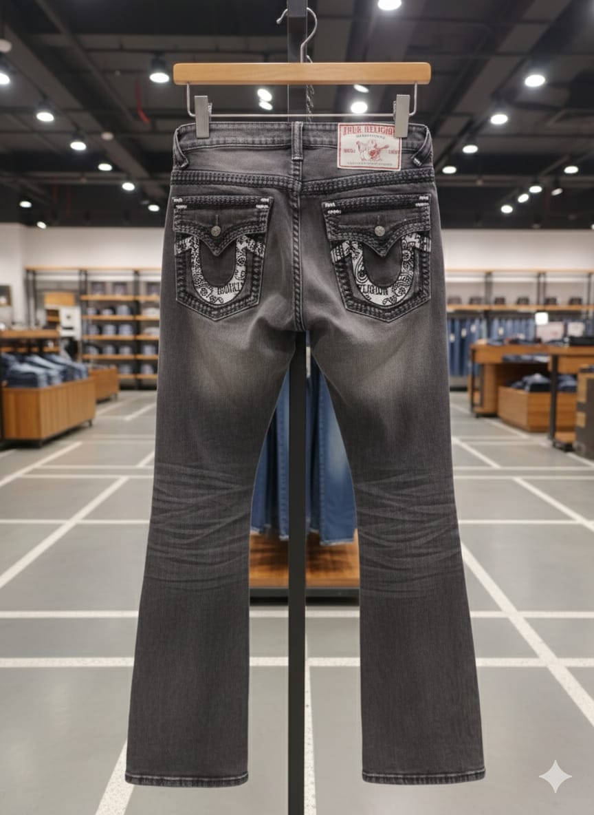 TRUE RELIGION || Men's Ricky Super T Straight Fit Jeans - Grey Paisley Buddha Wash