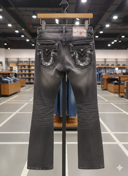 TRUE RELIGION || Men's Ricky Super T Straight Fit Jeans - Grey Paisley Buddha Wash