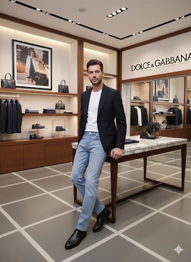 DOLCE & GABBANA || Men's Light Wash Slim-Fit Jeans with Signature DG Logo Plaque