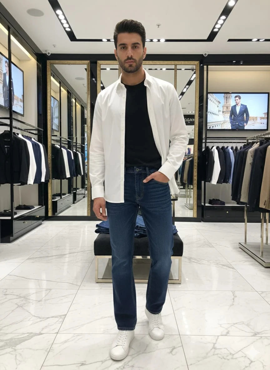 DOLCE & GABBANA || Men's Slim-Fit Dark Wash Denim Jeans with Signature Logo Plaque