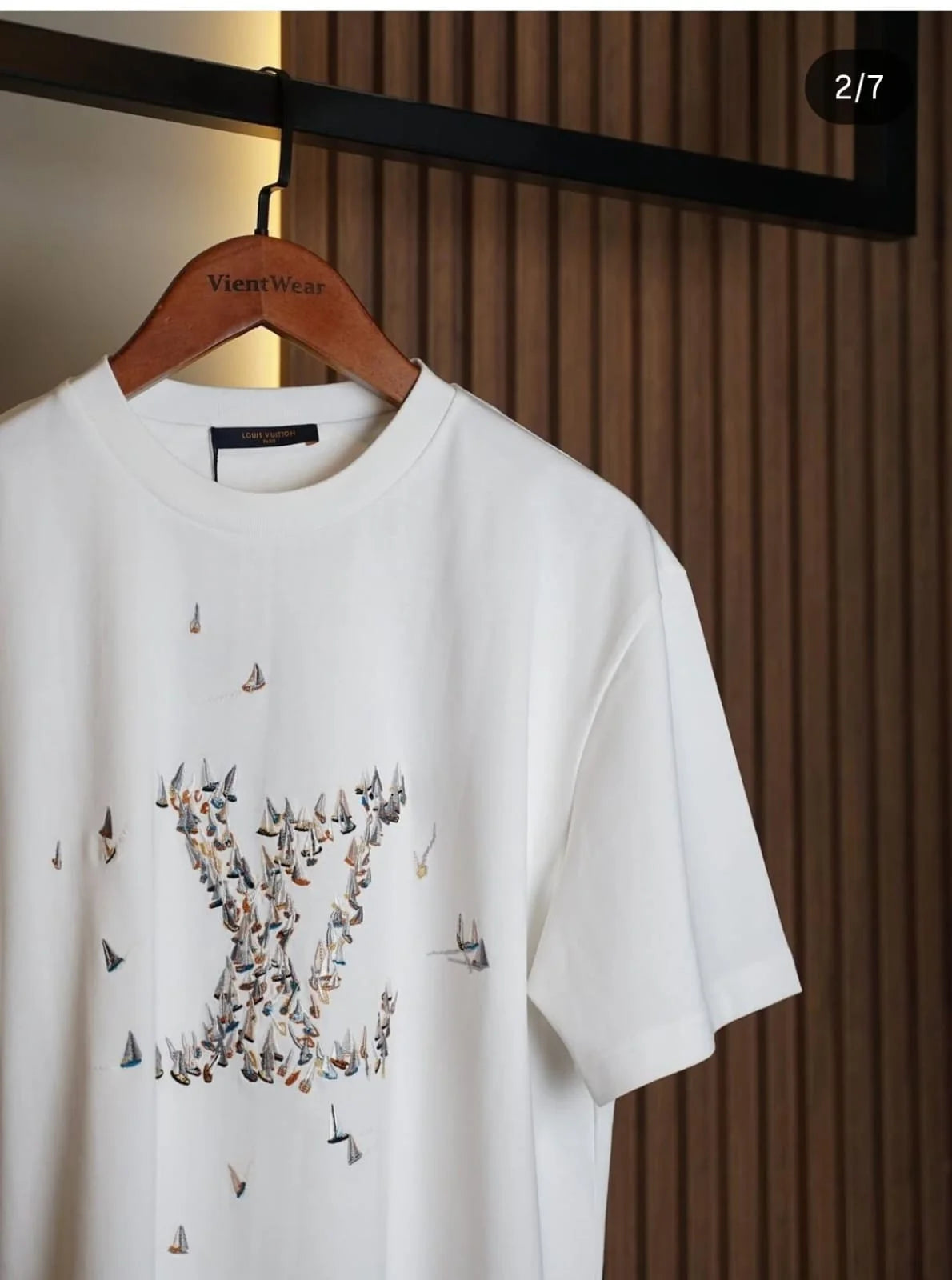 LOUIS VUITTON || Sailboat Embroidered LV Logo T-Shirt - White