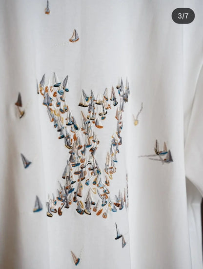LOUIS VUITTON || Sailboat Embroidered LV Logo T-Shirt - White Luxury Tee