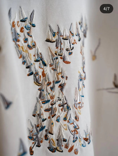 LOUIS VUITTON || Sailboat Embroidered LV Logo T-Shirt - White Luxury Tee